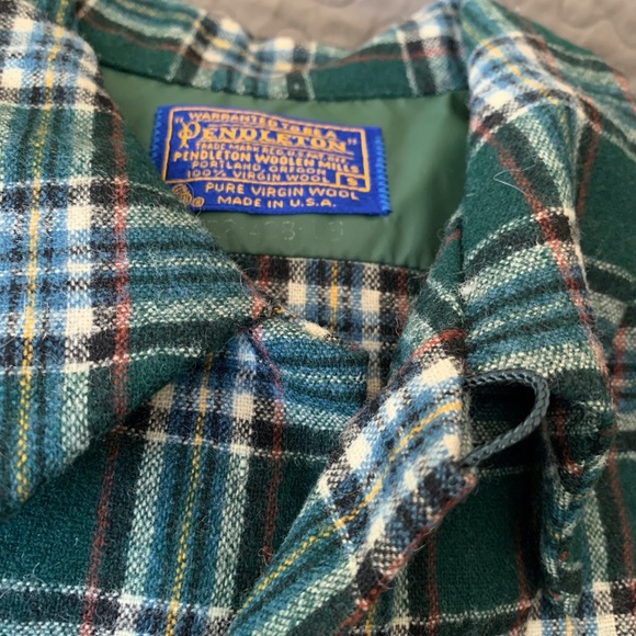 Vtg 60s Pendleton Board Shirt Sz Small Green Plaid Wool Loop Collar Flap Pocket - Picture 3 of 12